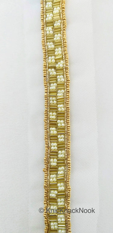 Gold Beaded Trim, Pearl Trim, Embroidered Lace Trim